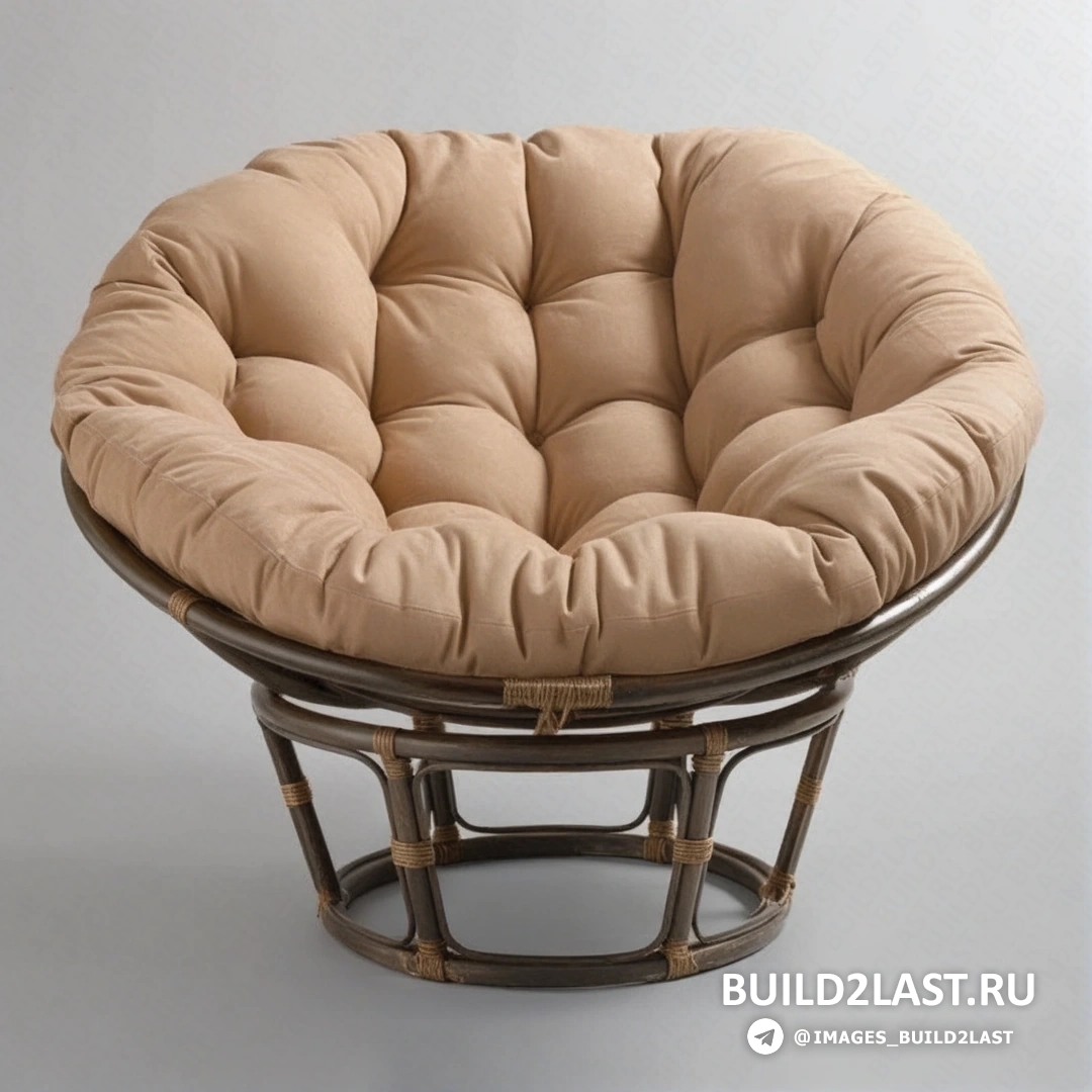 Бежевое кресло Папасан с коричневыми подушками в современном интерьере
