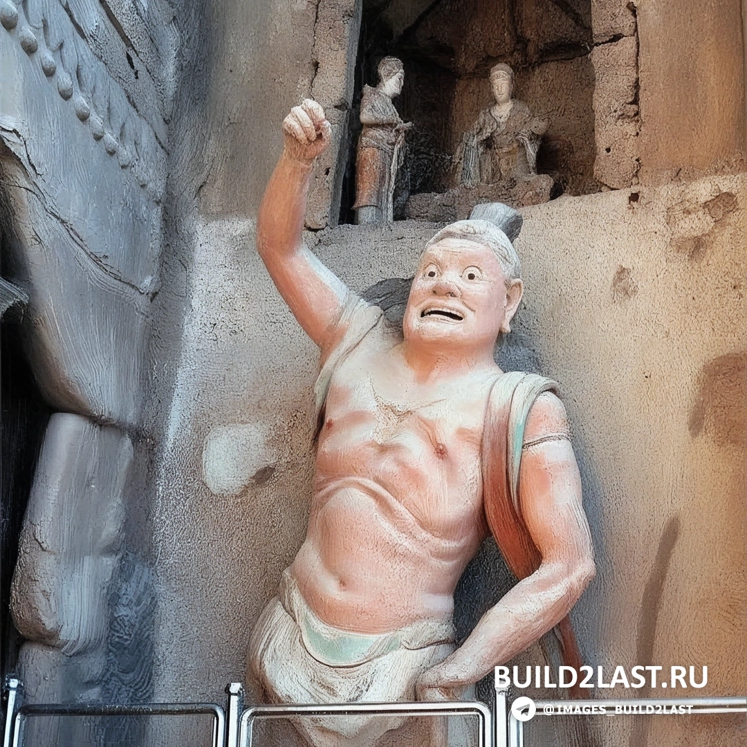 Буддийские статуи и культовые сооружения в пещере на Майцзишань, Китай.