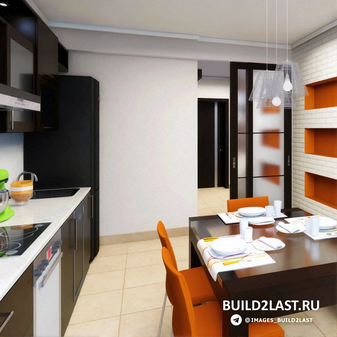 Элегантная кухня с кирпичными стенами и металлическими элементами, сочетающими стиль и функциональность