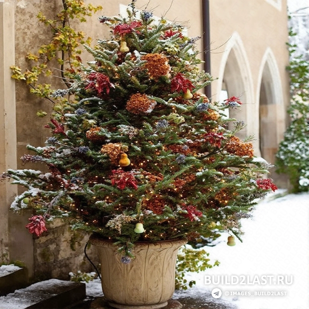 Гостиная, украшенная новогодним декором в январи и декабре.