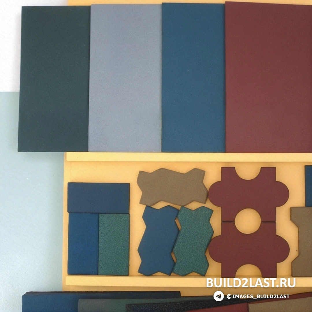 Красная, синяя и желтая резиновая плитка для тротуара.