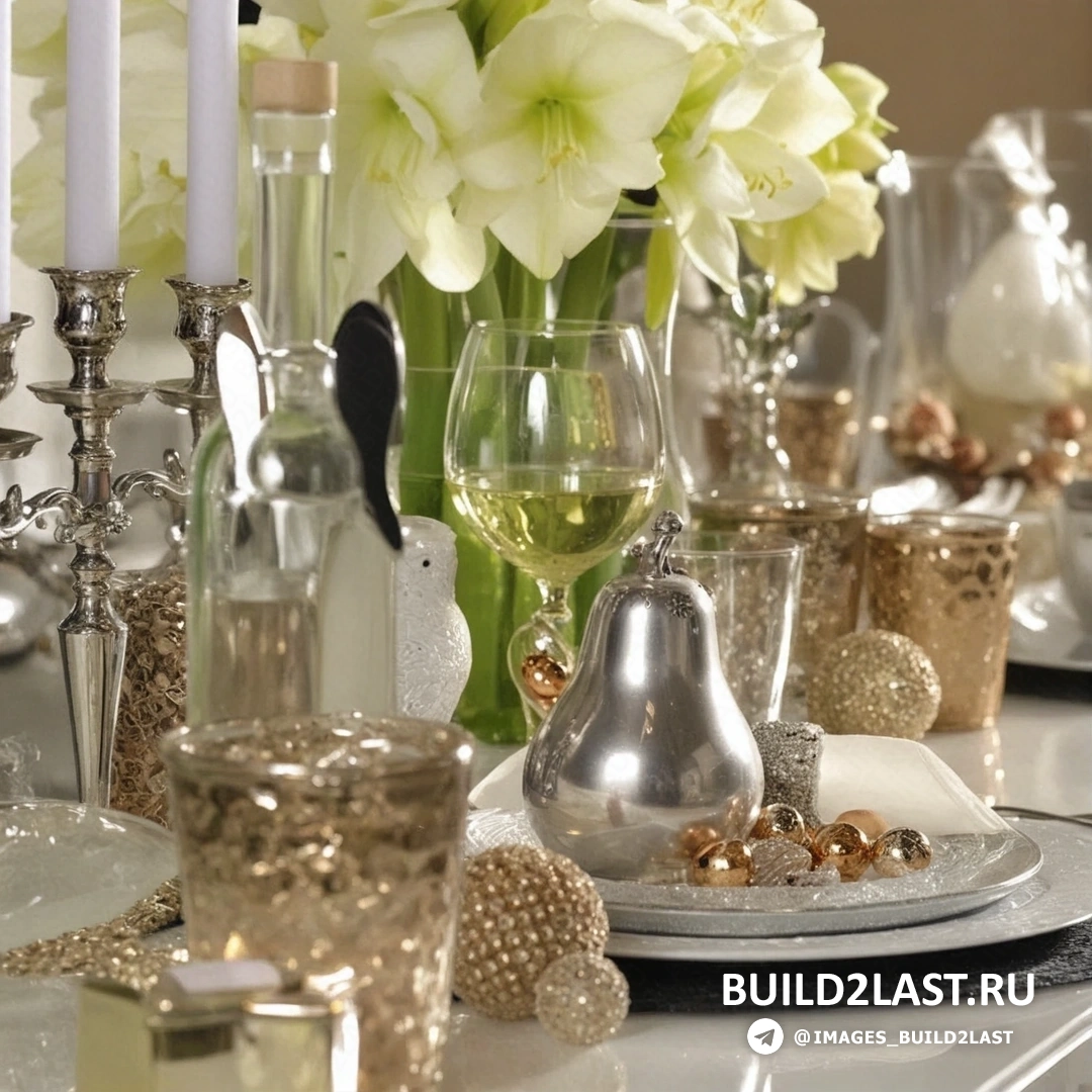 Красный и зелёный декор для стола с посудой и тканевыми элементами