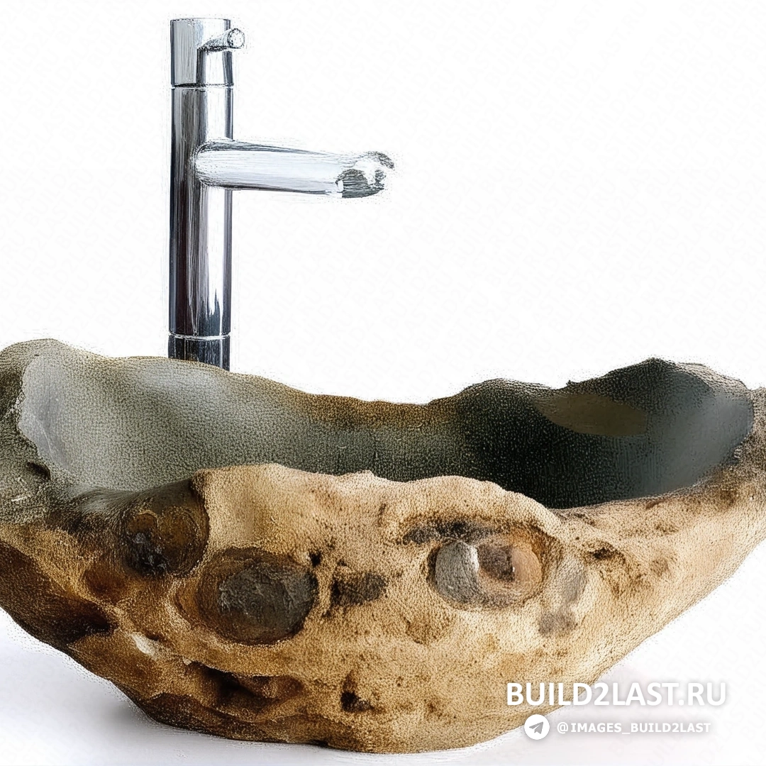 Ванная с мраморными полами и раковиной из камня