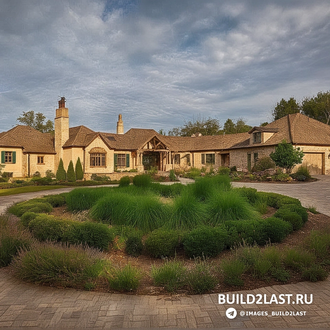 Вилла с тротуарной плиткой и элементами рустика, создающая атмосферу уюта и гармонии